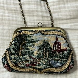Carlo Fellini Vintage Tapestry Beaded Kiss Lock Purse Bag crossbody